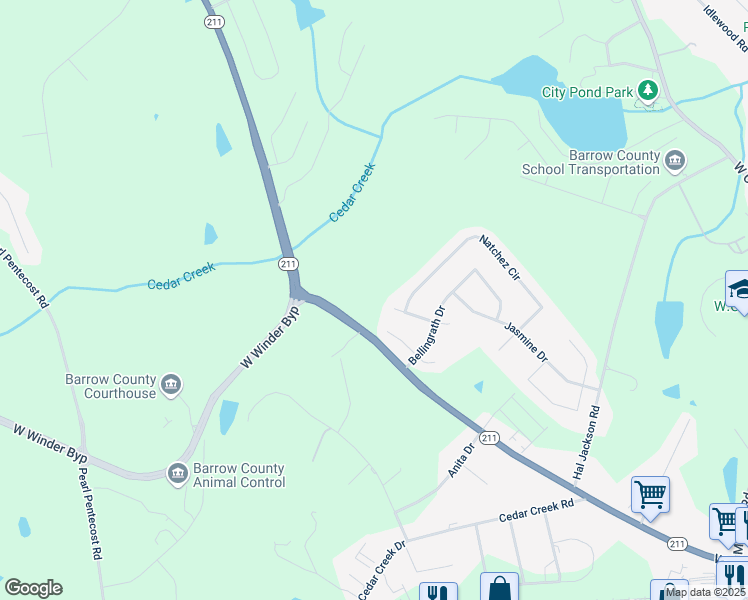 map of restaurants, bars, coffee shops, grocery stores, and more near in Winder