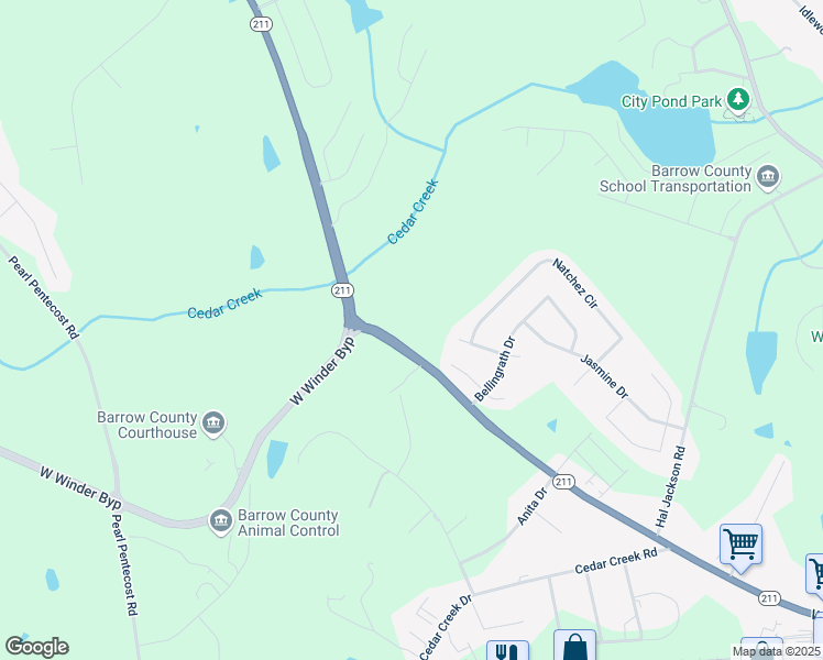 map of restaurants, bars, coffee shops, grocery stores, and more near in Winder