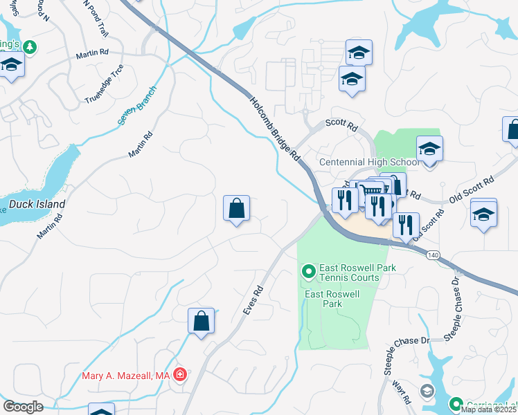 map of restaurants, bars, coffee shops, grocery stores, and more near 535 Silver Pine Trail in Roswell