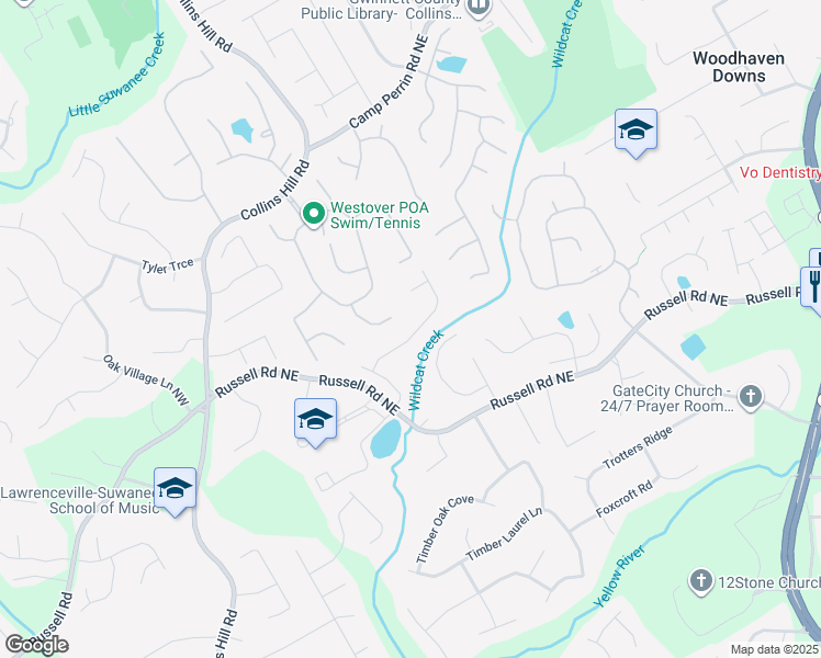 map of restaurants, bars, coffee shops, grocery stores, and more near 1720 Laurel Creek Drive in Lawrenceville