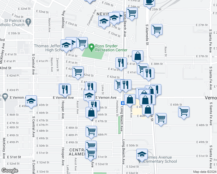 map of restaurants, bars, coffee shops, grocery stores, and more near 4311 Morgan Avenue in Los Angeles