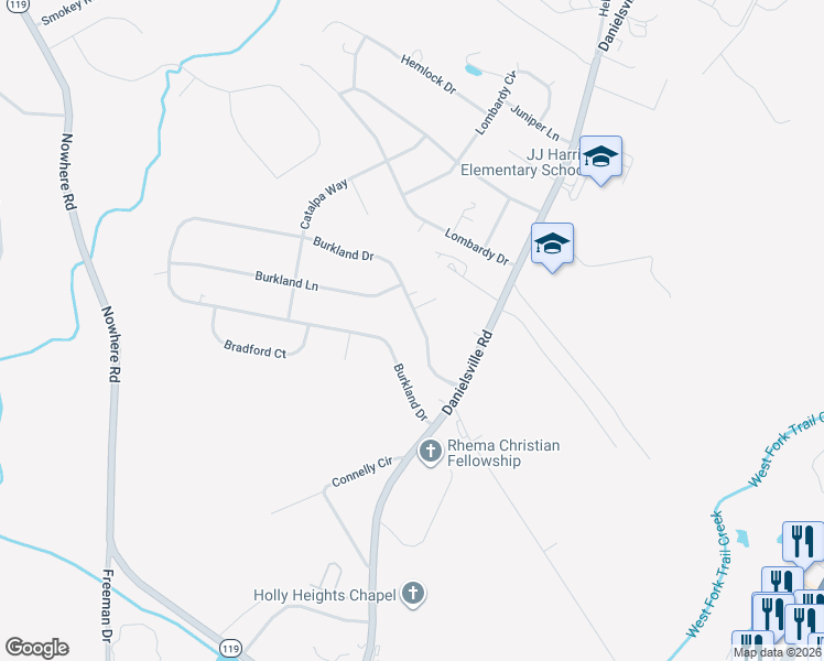 map of restaurants, bars, coffee shops, grocery stores, and more near 175 Burkland Drive in Athens