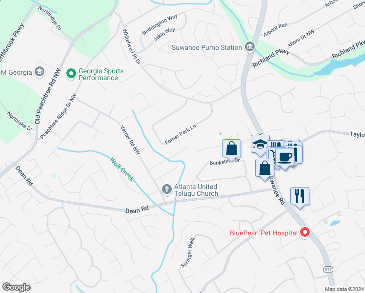 map of restaurants, bars, coffee shops, grocery stores, and more near 795 Mount Royal Cove in Lawrenceville