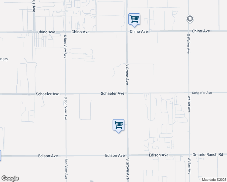 map of restaurants, bars, coffee shops, grocery stores, and more near 8010 Schaefer Avenue in Ontario