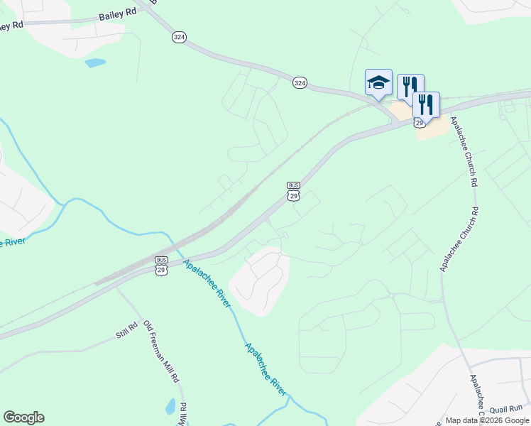 map of restaurants, bars, coffee shops, grocery stores, and more near Lawrenceville-Athens Highway in Auburn