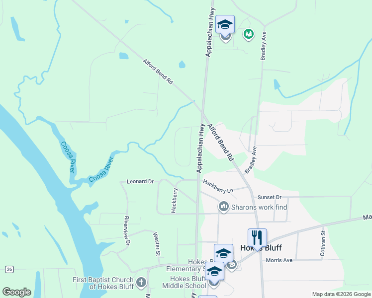 map of restaurants, bars, coffee shops, grocery stores, and more near 2470 Cedar Ridge Circle in Gadsden