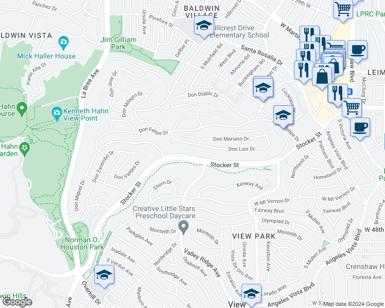map of restaurants, bars, coffee shops, grocery stores, and more near 4245 Don Tomaso Drive in Los Angeles