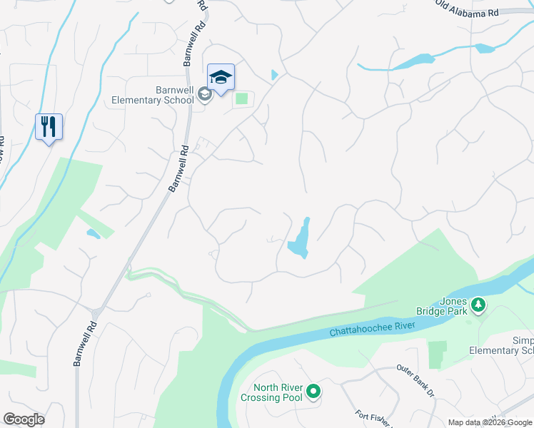 map of restaurants, bars, coffee shops, grocery stores, and more near 1285 Stuart Ridge in Alpharetta