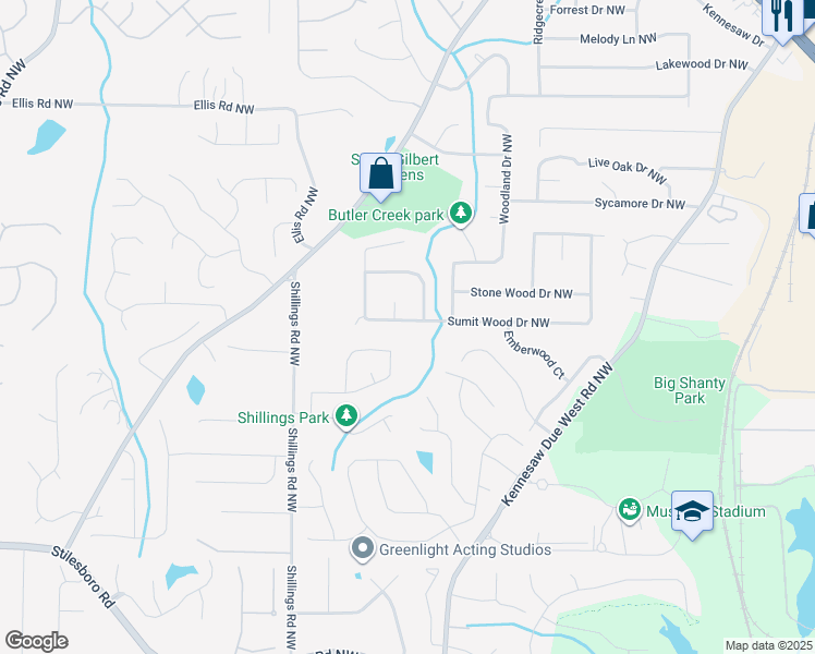 map of restaurants, bars, coffee shops, grocery stores, and more near 5090 Sumit Wood Drive Northwest in Kennesaw
