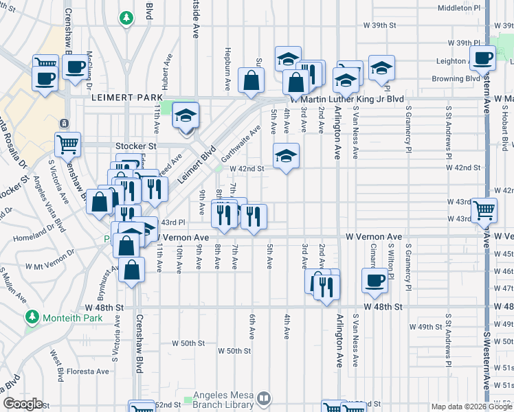 map of restaurants, bars, coffee shops, grocery stores, and more near 4309 Sutro Avenue in Los Angeles