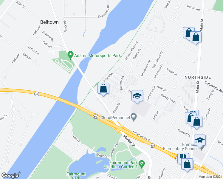 map of restaurants, bars, coffee shops, grocery stores, and more near 1796 Carrie Way in Riverside