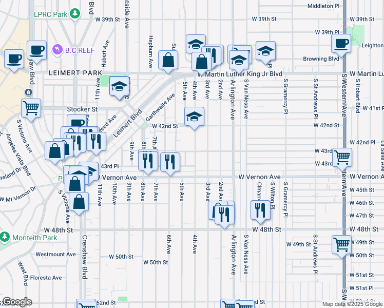 map of restaurants, bars, coffee shops, grocery stores, and more near 4315 4th Avenue in Los Angeles