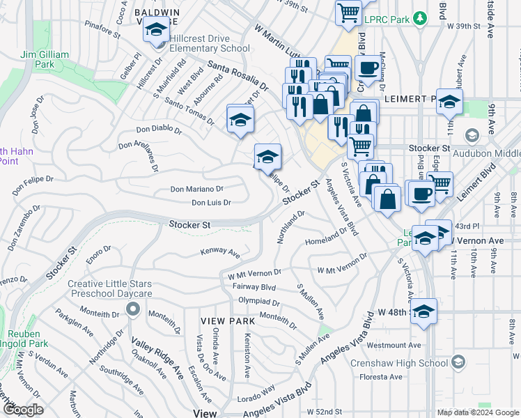 map of restaurants, bars, coffee shops, grocery stores, and more near in Los Angeles County