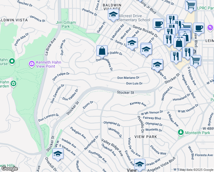 map of restaurants, bars, coffee shops, grocery stores, and more near 4245 Don Tomaso Drive in Los Angeles