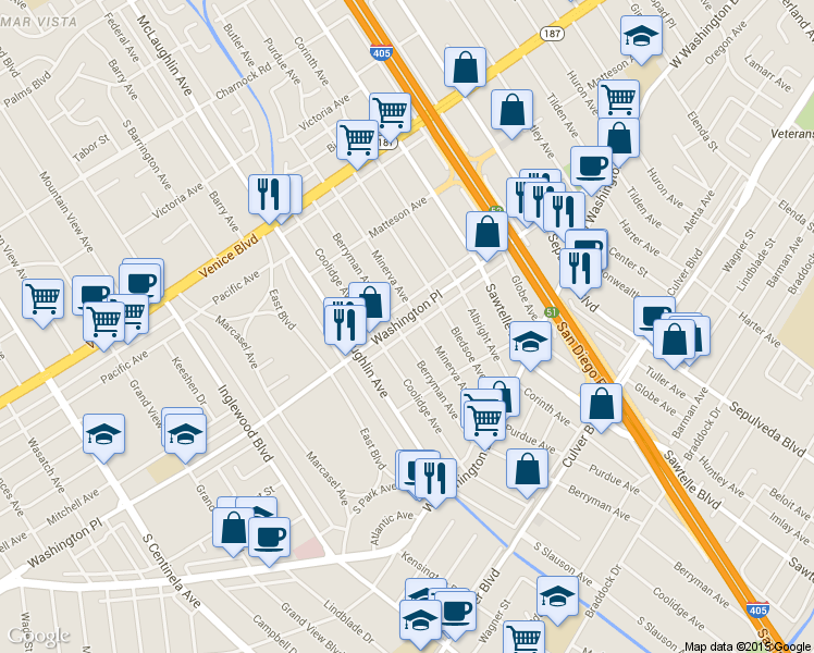 map of restaurants, bars, coffee shops, grocery stores, and more near 4025 Minerva Avenue in Los Angeles