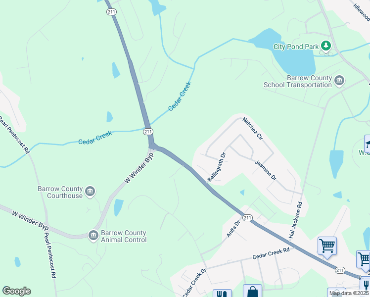 map of restaurants, bars, coffee shops, grocery stores, and more near in Winder