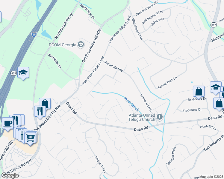 map of restaurants, bars, coffee shops, grocery stores, and more near 985 Port Way in Lawrenceville