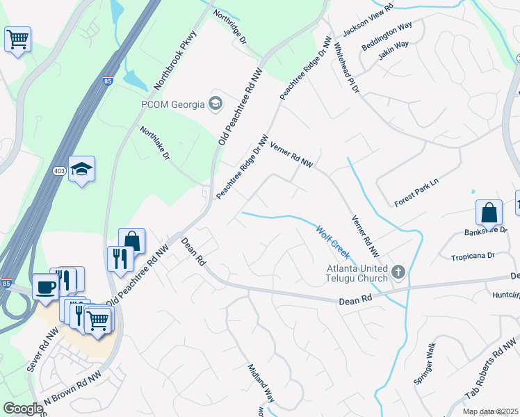 map of restaurants, bars, coffee shops, grocery stores, and more near 2442 Falcon Court in Lawrenceville