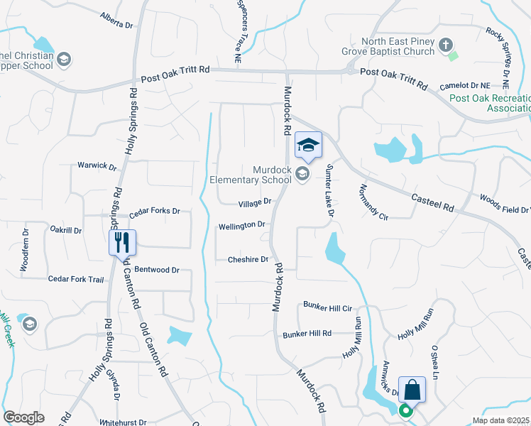 map of restaurants, bars, coffee shops, grocery stores, and more near 2681 Wellington Drive in Marietta