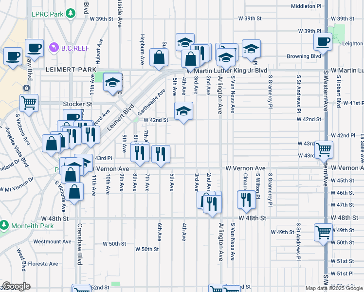 map of restaurants, bars, coffee shops, grocery stores, and more near 4315 4th Avenue in Los Angeles