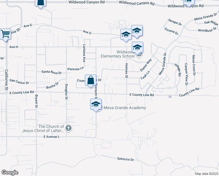 map of restaurants, bars, coffee shops, grocery stores, and more near 35794 County Line Road in Yucaipa