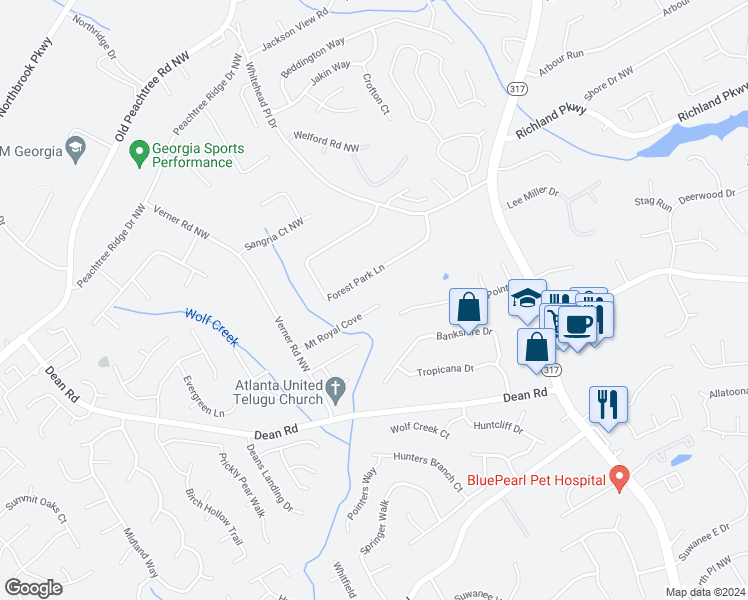 map of restaurants, bars, coffee shops, grocery stores, and more near 785 Mount Royal Cove in Lawrenceville