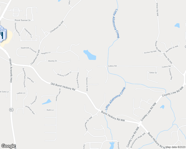 map of restaurants, bars, coffee shops, grocery stores, and more near 6384 Garvey Lane Northwest in Acworth
