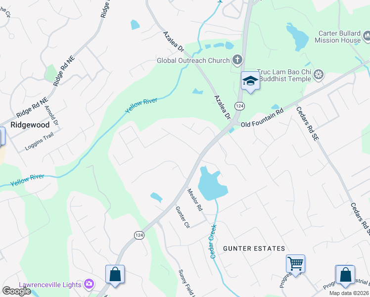 map of restaurants, bars, coffee shops, grocery stores, and more near 1236 Gatewood Drive in Lawrenceville
