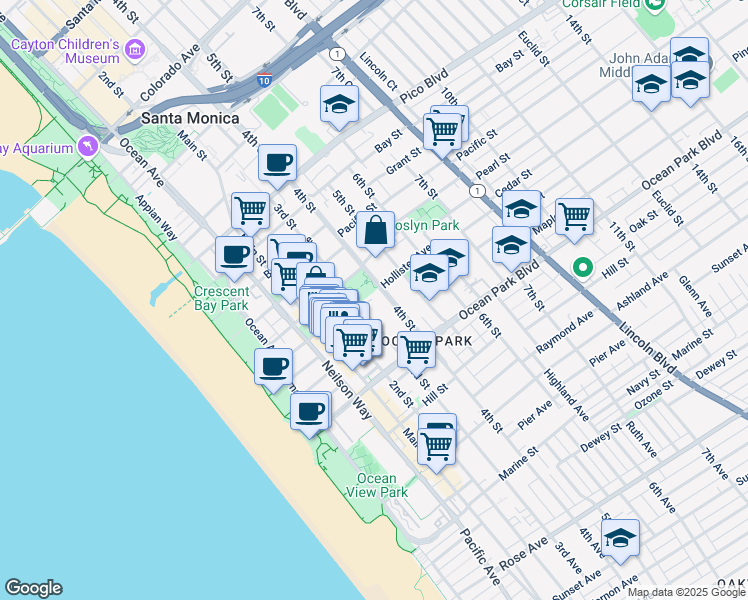 map of restaurants, bars, coffee shops, grocery stores, and more near 2411 3rd Street in Santa Monica