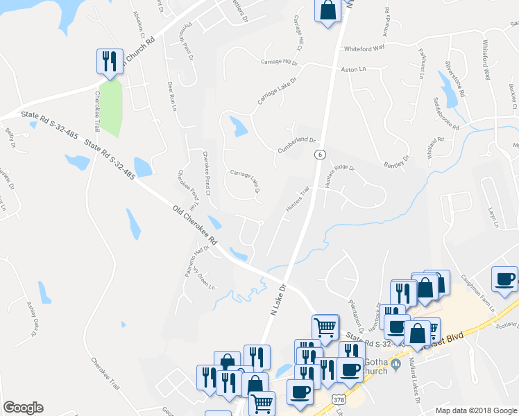 map of restaurants, bars, coffee shops, grocery stores, and more near 108 Hill Lake Drive in Lexington