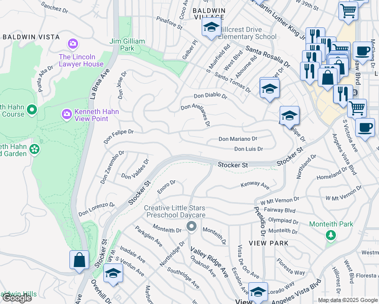 map of restaurants, bars, coffee shops, grocery stores, and more near 4335 Don Tomaso Drive in Los Angeles