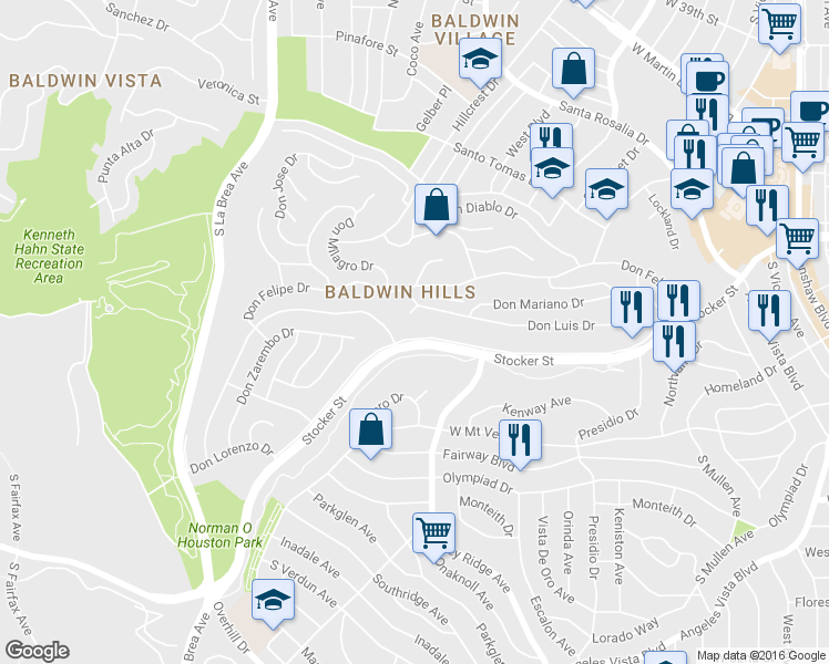map of restaurants, bars, coffee shops, grocery stores, and more near 4335 Don Tomaso Drive in Los Angeles