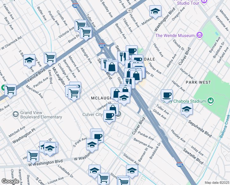 map of restaurants, bars, coffee shops, grocery stores, and more near 4070 Albright Avenue in Los Angeles