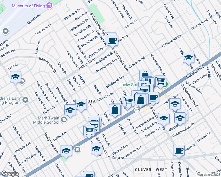 map of restaurants, bars, coffee shops, grocery stores, and more near 3705 Boise Avenue in Los Angeles