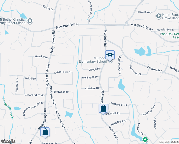map of restaurants, bars, coffee shops, grocery stores, and more near 2651 Wellington Drive in Marietta
