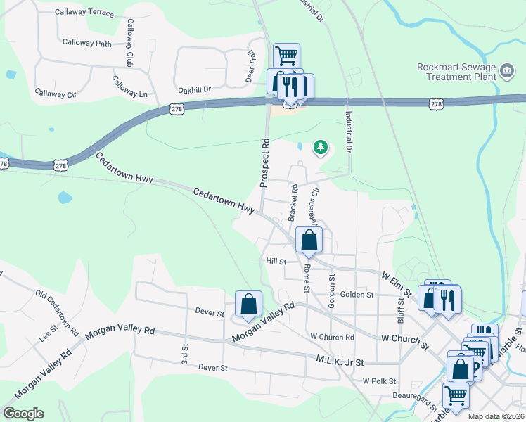map of restaurants, bars, coffee shops, grocery stores, and more near 0 Prospect Road in Rockmart