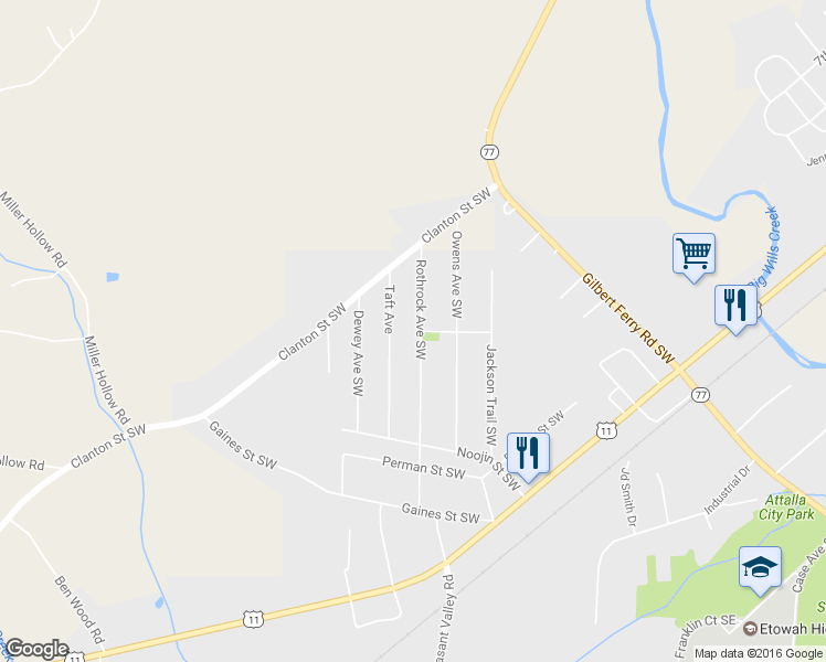 map of restaurants, bars, coffee shops, grocery stores, and more near 656 Rothrock Avenue Southwest in Attalla