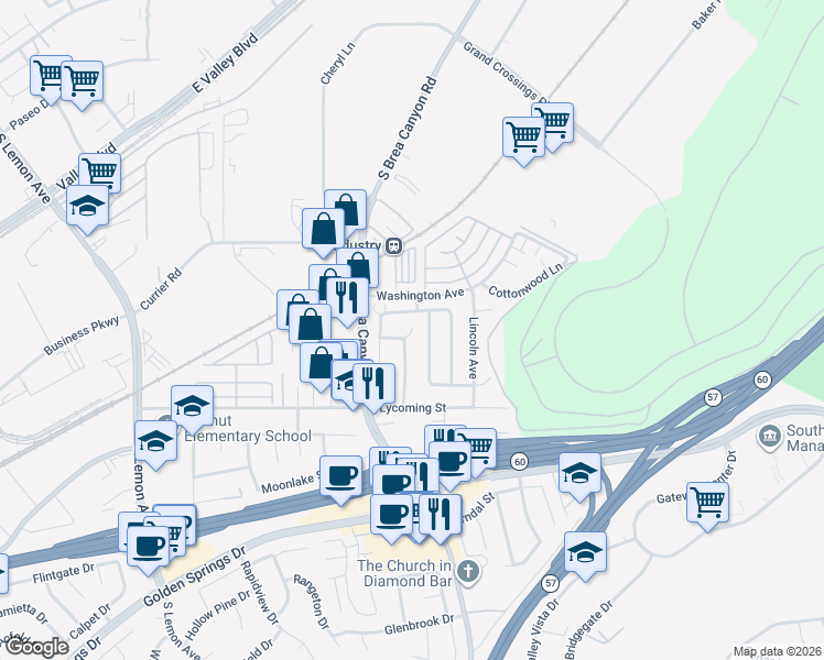 map of restaurants, bars, coffee shops, grocery stores, and more near 838 Silver Fir Road in Walnut