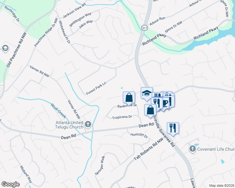 map of restaurants, bars, coffee shops, grocery stores, and more near 718 8 Point Court in Suwanee