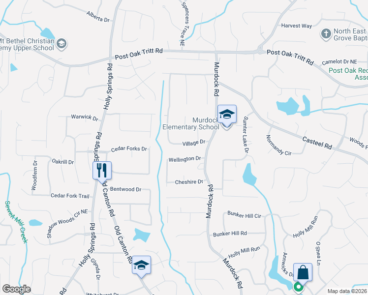map of restaurants, bars, coffee shops, grocery stores, and more near 2651 Wellington Drive in Marietta