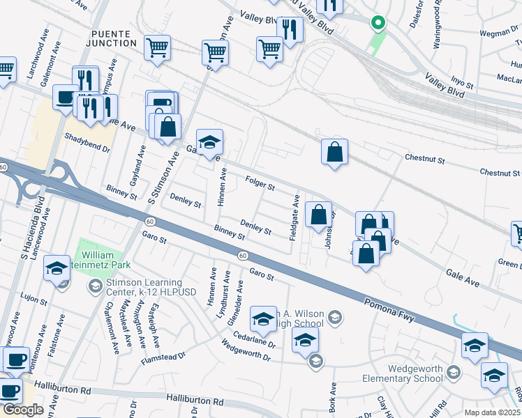 map of restaurants, bars, coffee shops, grocery stores, and more near 1138 Glenelder Avenue in Hacienda Heights