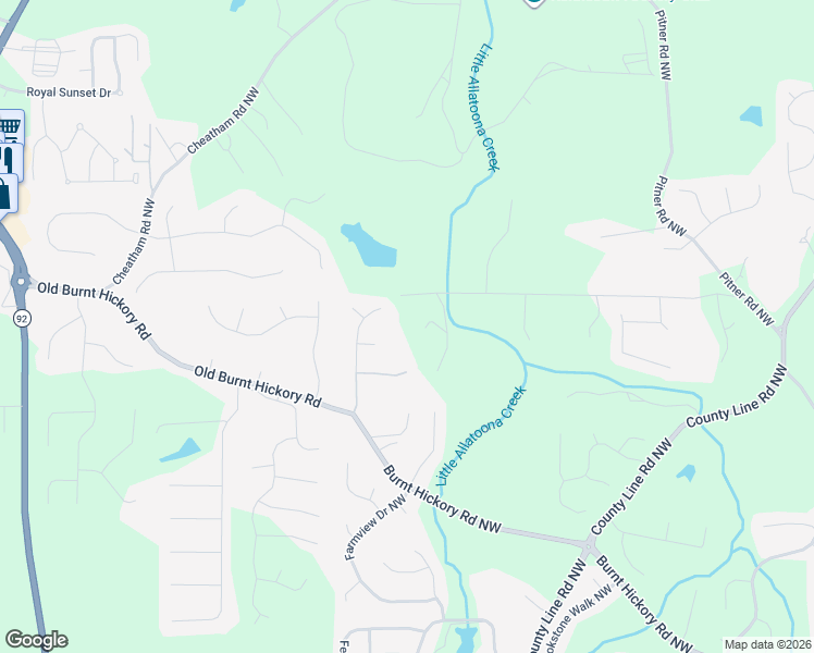 map of restaurants, bars, coffee shops, grocery stores, and more near 6383 Garvey Lane Northwest in Acworth