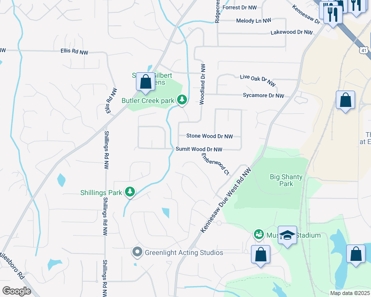 map of restaurants, bars, coffee shops, grocery stores, and more near 6070 Sumit Wood Drive Northwest in Kennesaw
