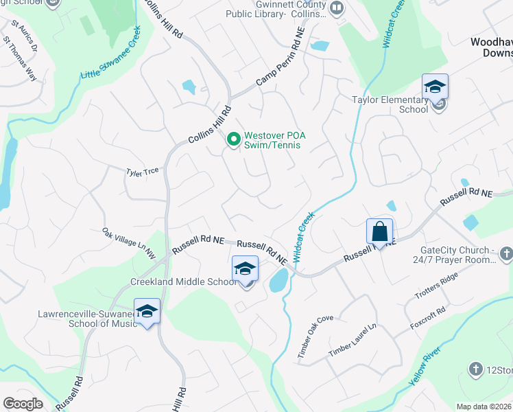map of restaurants, bars, coffee shops, grocery stores, and more near 260 Adger Court in Lawrenceville