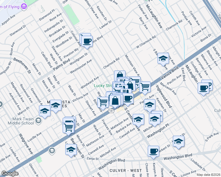 map of restaurants, bars, coffee shops, grocery stores, and more near 3744 Colonial Avenue in Los Angeles