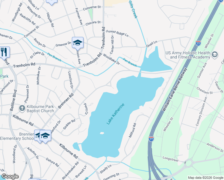 map of restaurants, bars, coffee shops, grocery stores, and more near 4 Lake Point Road in Columbia