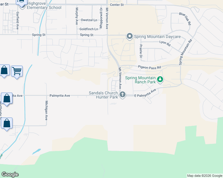 map of restaurants, bars, coffee shops, grocery stores, and more near Griffith Peak Street in Riverside