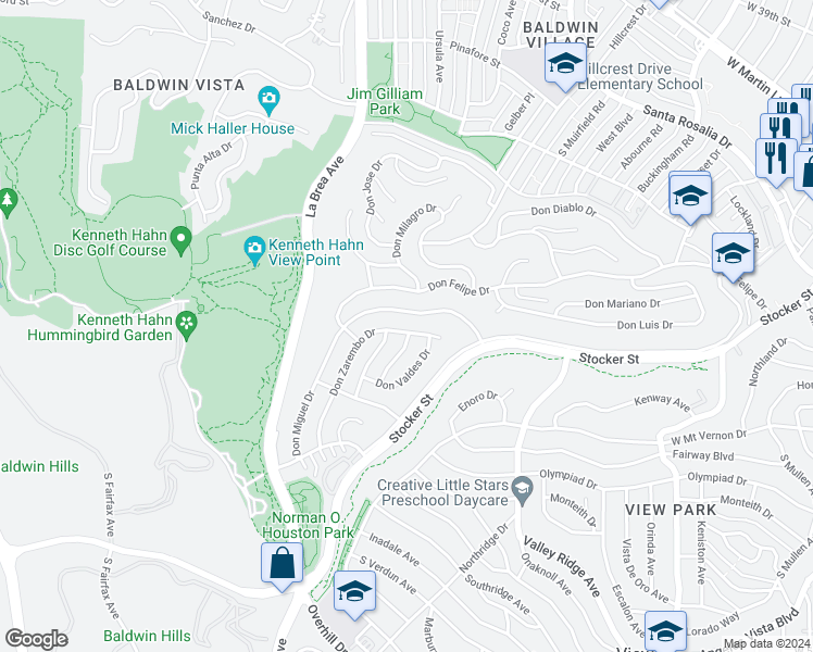 map of restaurants, bars, coffee shops, grocery stores, and more near 4445 Don Zarembo Drive in Los Angeles