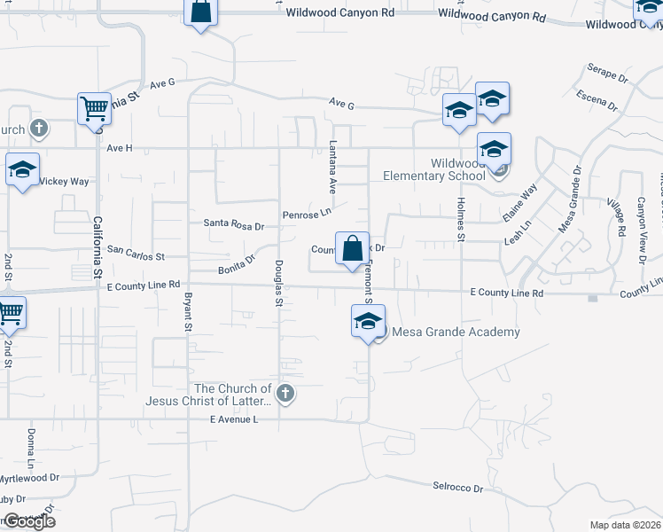 map of restaurants, bars, coffee shops, grocery stores, and more near 35616 Oak Creek Drive in Yucaipa