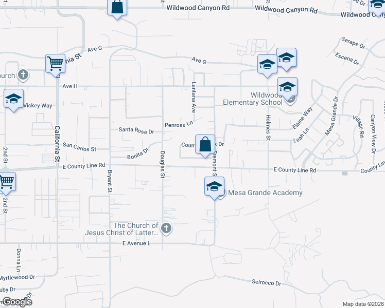 map of restaurants, bars, coffee shops, grocery stores, and more near 35616 Oak Creek Drive in Yucaipa